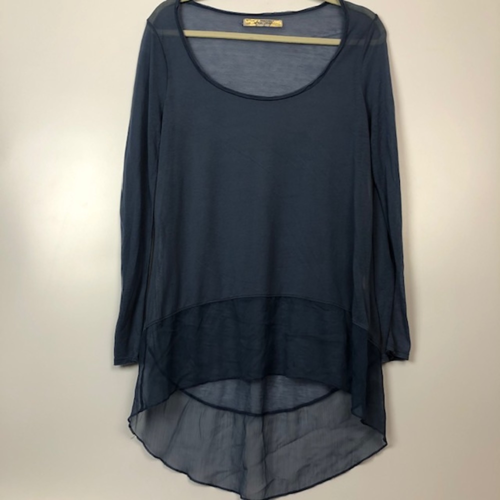 Free People blue sheer long sleeve top shirt small